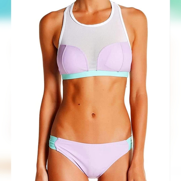 Color-Block Bikini ~ 2pc Mesh Top Matching Bottom, L. - Picture 1 of 8
